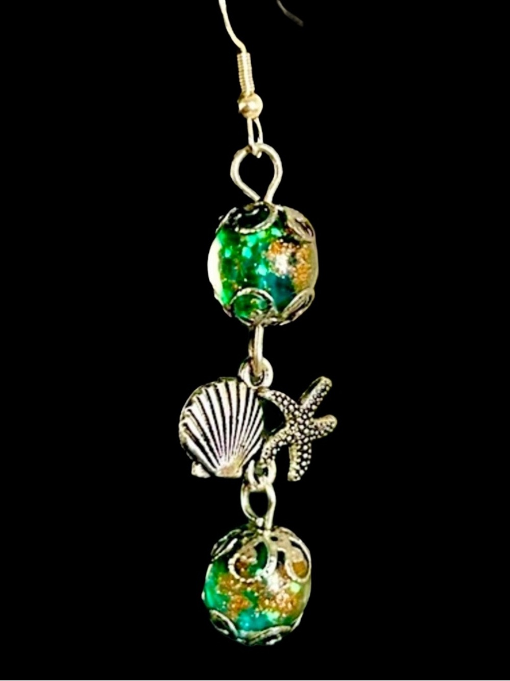 Handmade Sterling Silver Glow-In-The-Dark Sea Shell & Starfish Earrings!